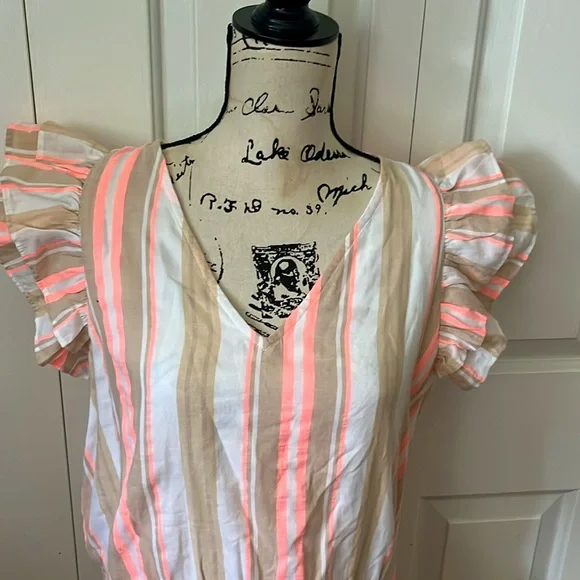 NWT Vineyard Vines coral & tan striped v neck dress sz medium - Picture 4 of 13